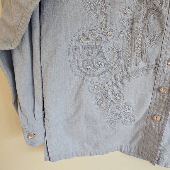 Vtg 90s Silver Threads Shirt Womens Sm Blue Denim Embroidered Western Button Up - Picture 9 of 9